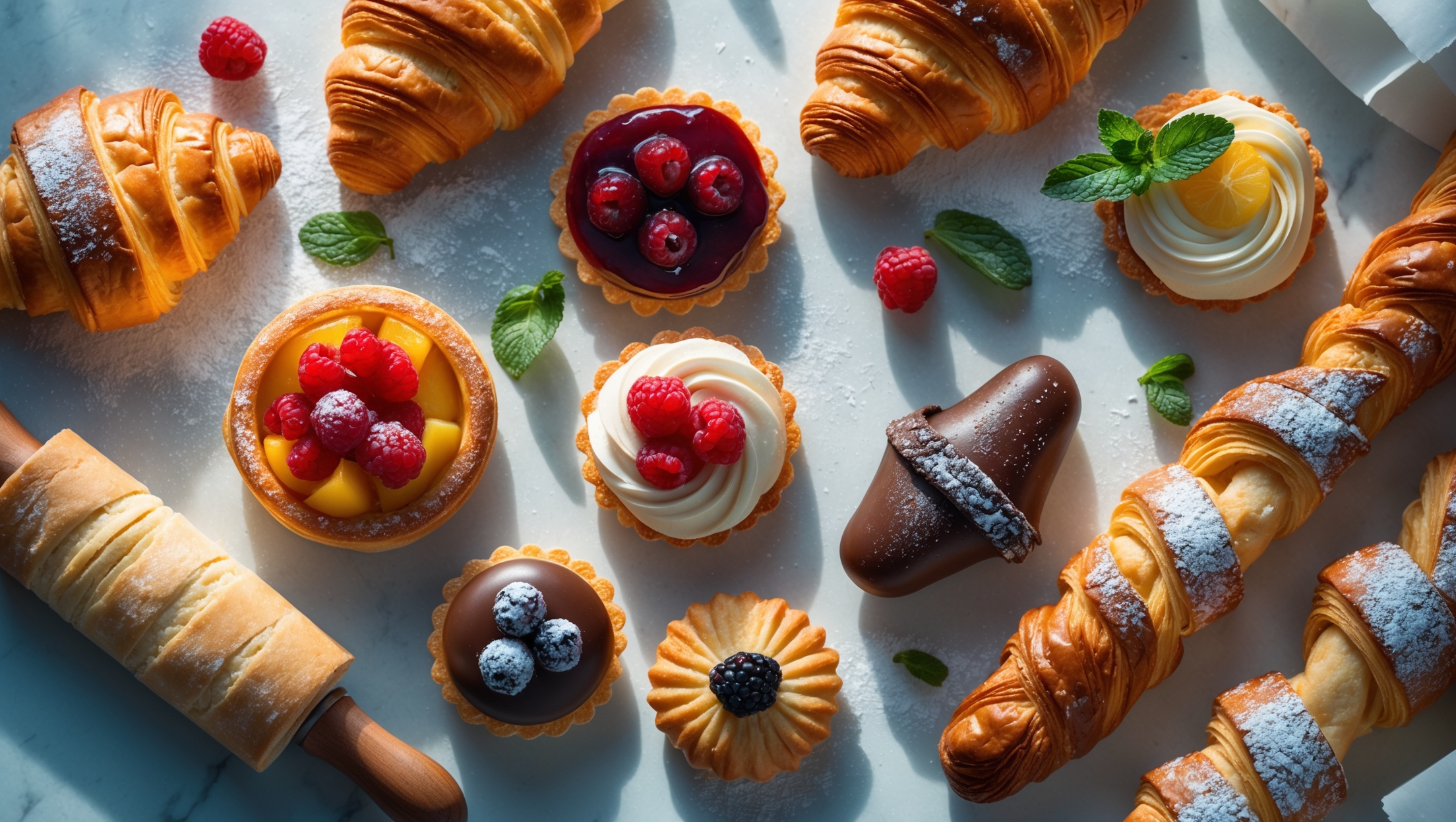 Assorted flaky pastries and bakery-style treats