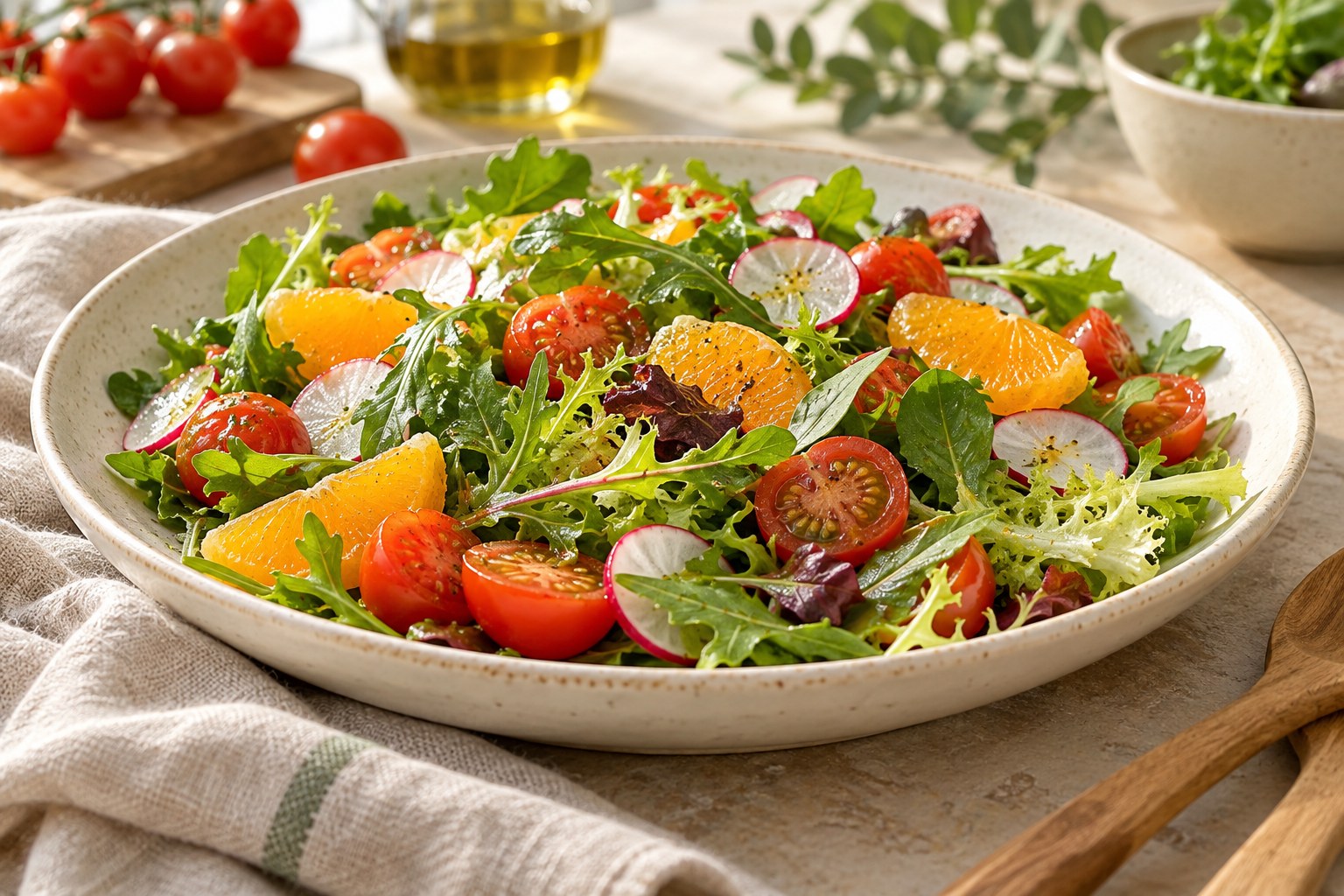 Fresh tomatoes, tender greens and sliced citrus for a lighter brunch side