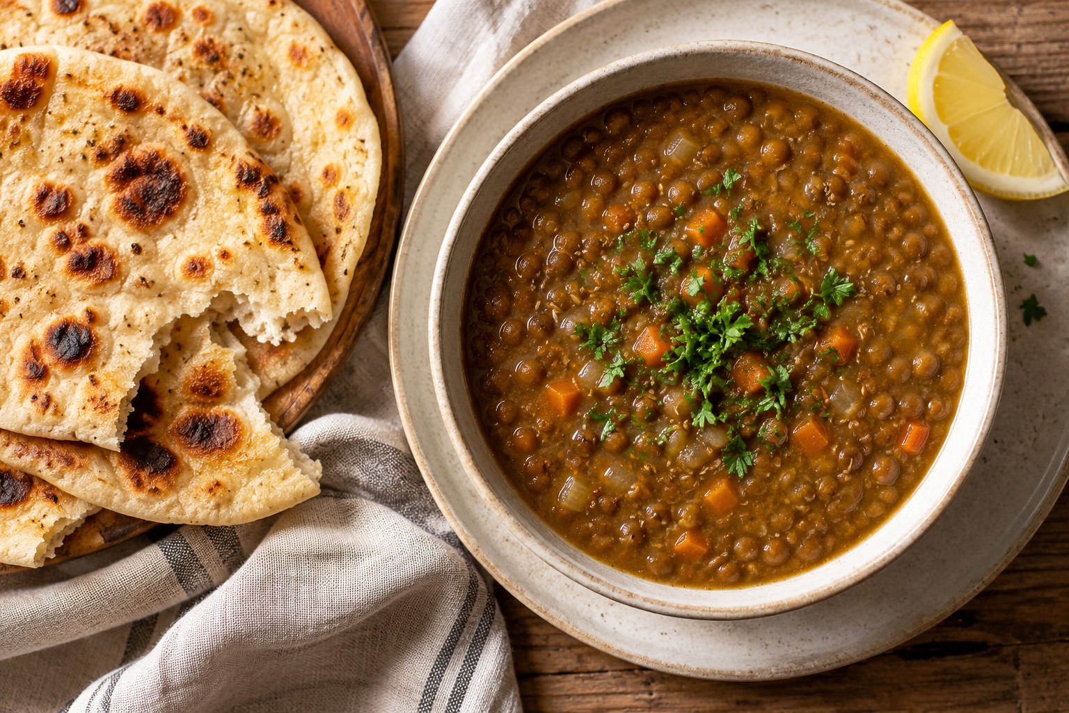 Cumin-scented lentil soup with warm skillet flatbread