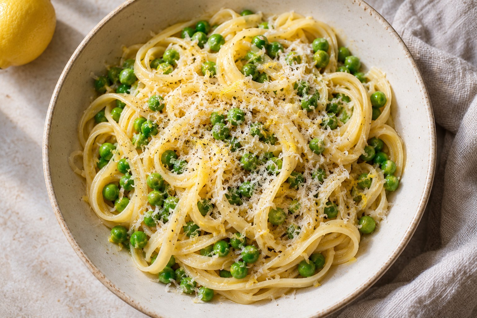 Lemon butter noodles with peas and parmesan