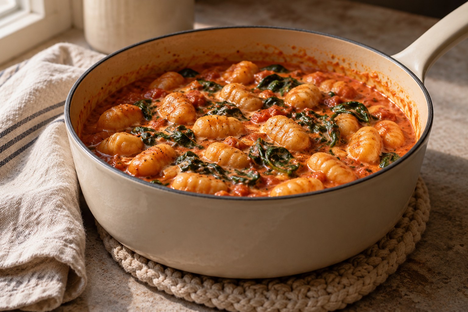Creamy tomato gnocchi with spinach and mascarpone
