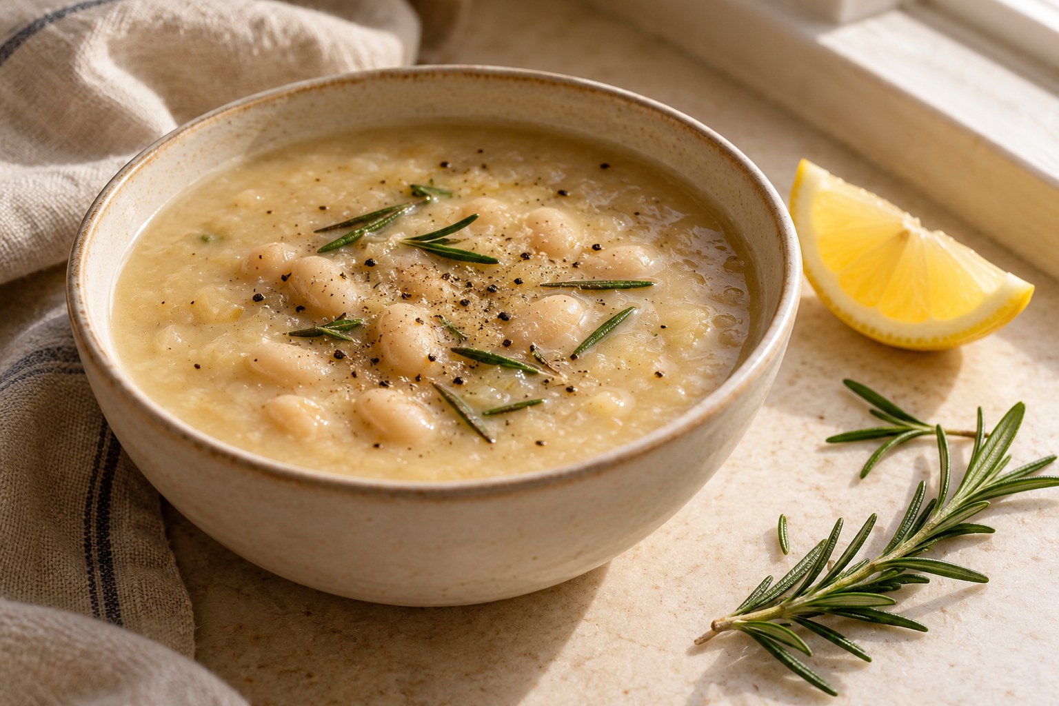 Creamy cannellini bean soup with rosemary and lemon