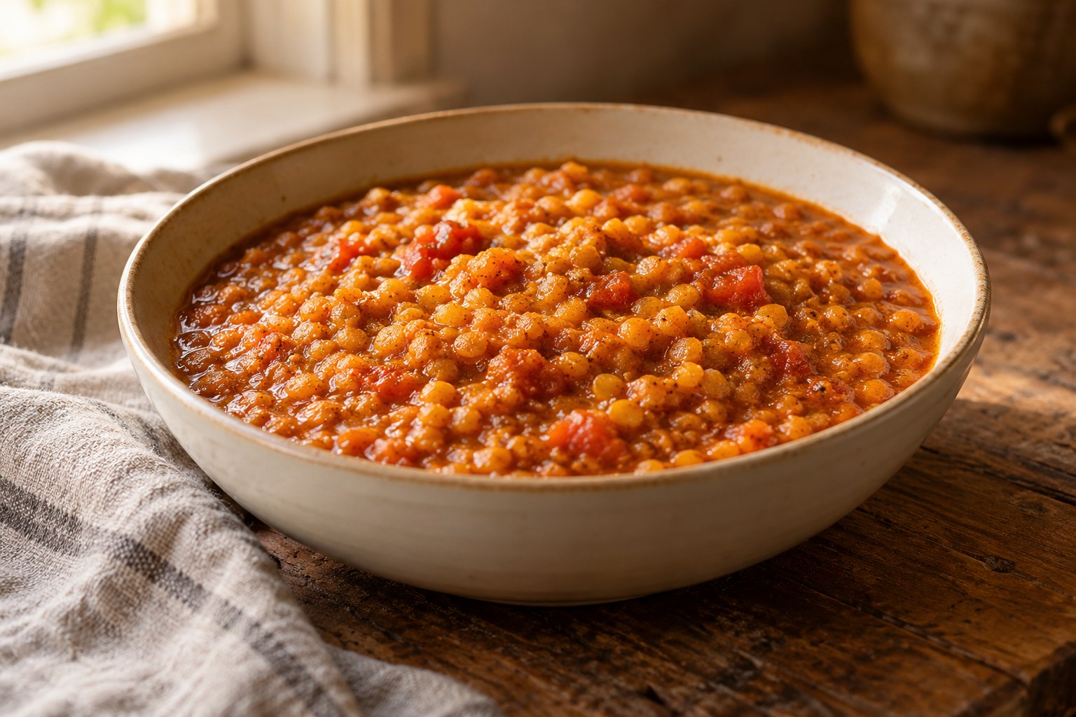 Thick red lentil and tomato dal-style dinner