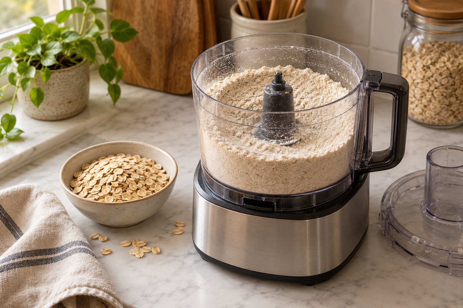 Rolled oats ground into fine flour in a food processor