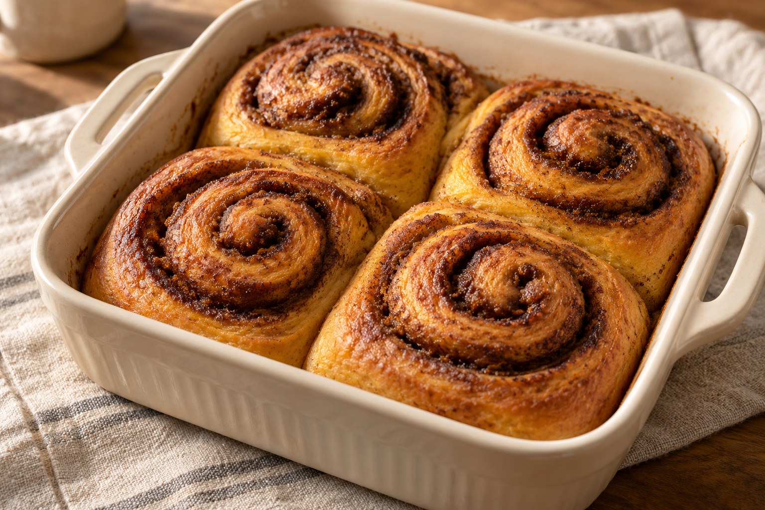 Pumpkin cinnamon rolls baked in a small pan