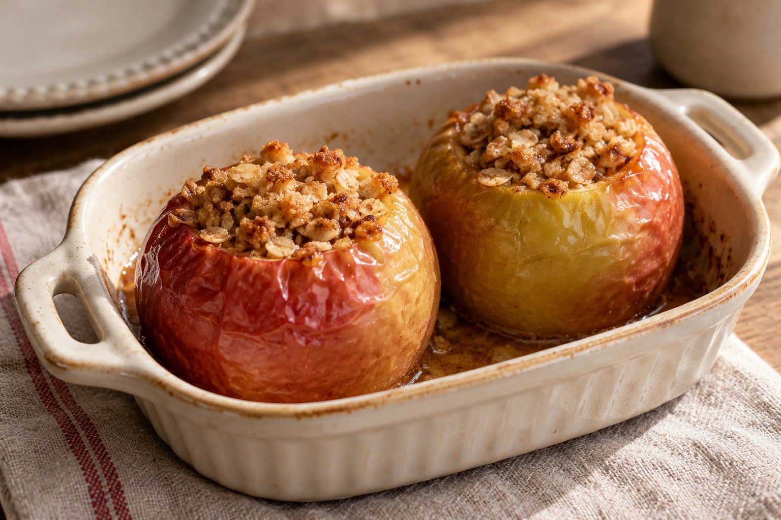 Whole baked apples filled with an oat crumble