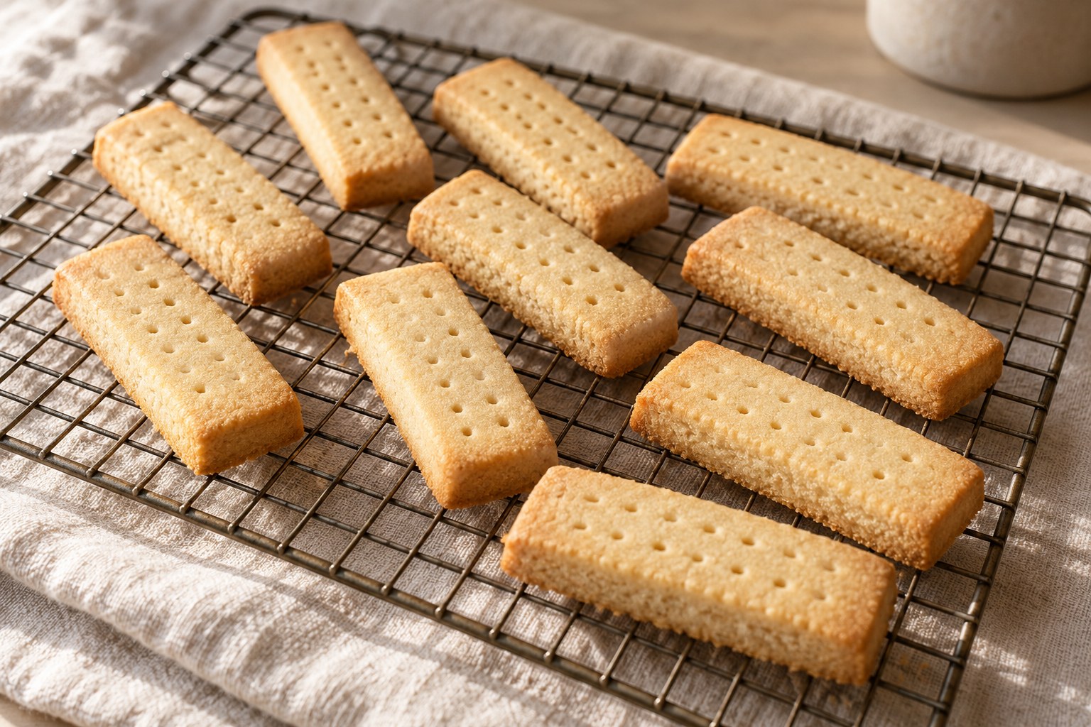 Plain shortbread cookies cooled for packing