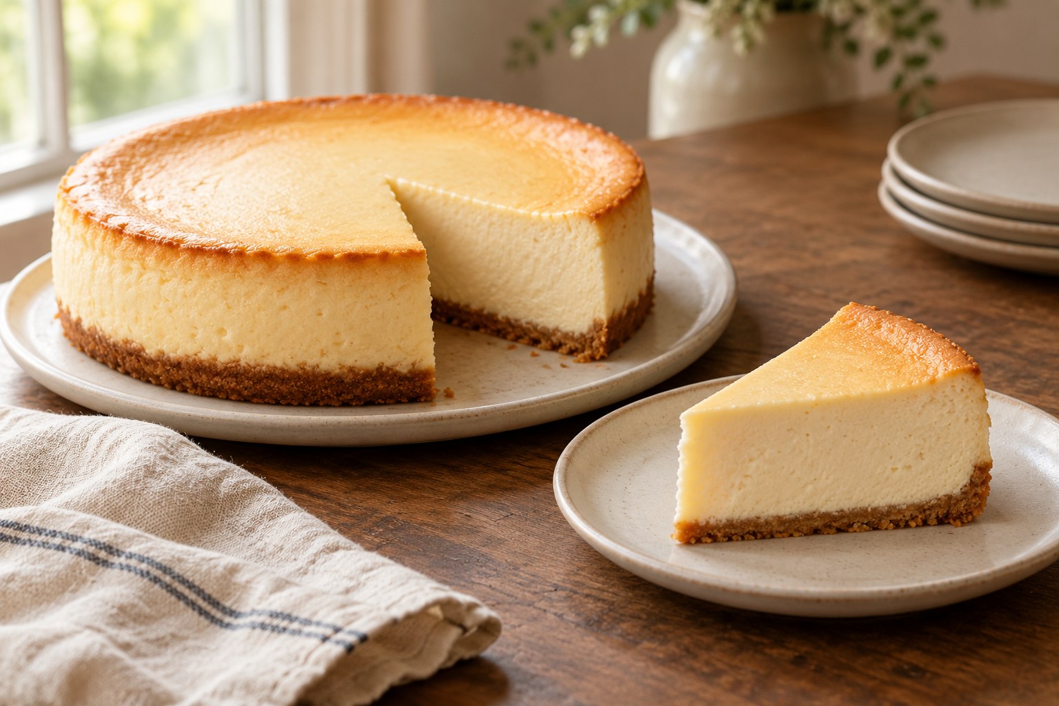 Plain baked cheesecake chilled before decorating
