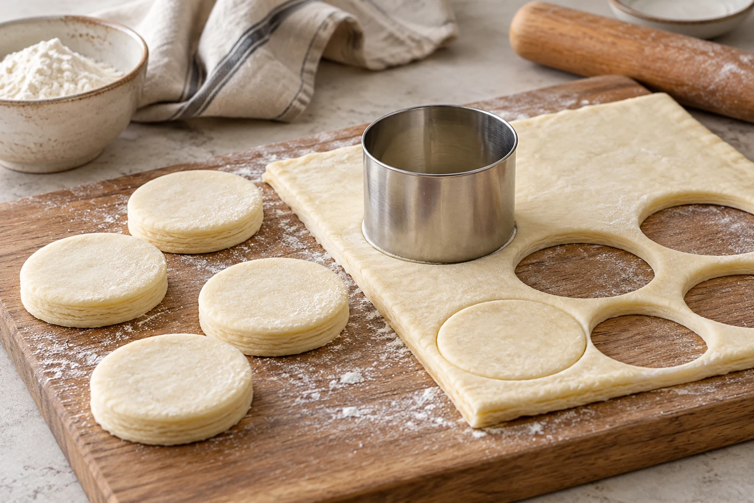 Pastry cutter on chilled puff pastry