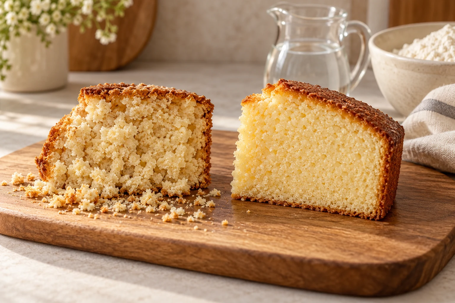 Dry and moist cake slices