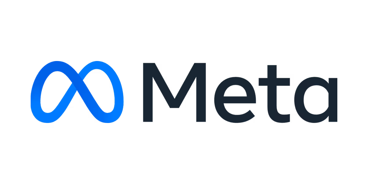 Meta logo with blue infinity symbol and the word 'Meta' in black text.