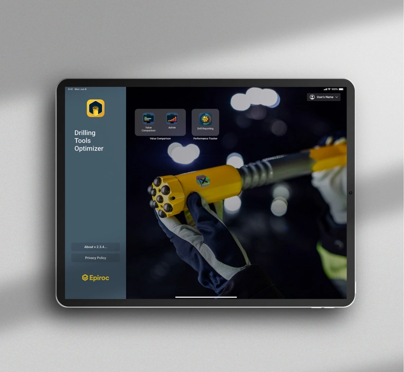 UX/UI design för styrning av borrmaskin på surfplatta utvecklad för Epiroc_tablet storlek