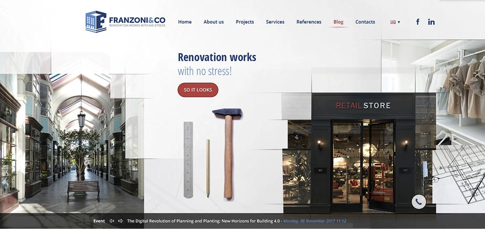 Avancerat frontend-gränssnitt för byggföretags webbplats – UX/UI design och Vue.js-baserad utveckling