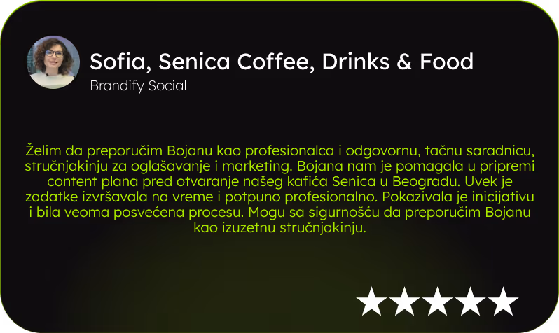 Sofia - Kafić Senica Beograd - Testimonial