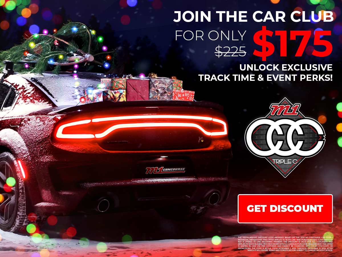 graphic to join the m1 concourse car club. Discount to $175 from $225. 