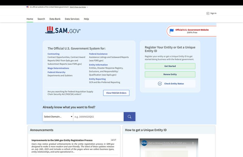sam.gov homepage is a must-visit to learn how to write federal grants