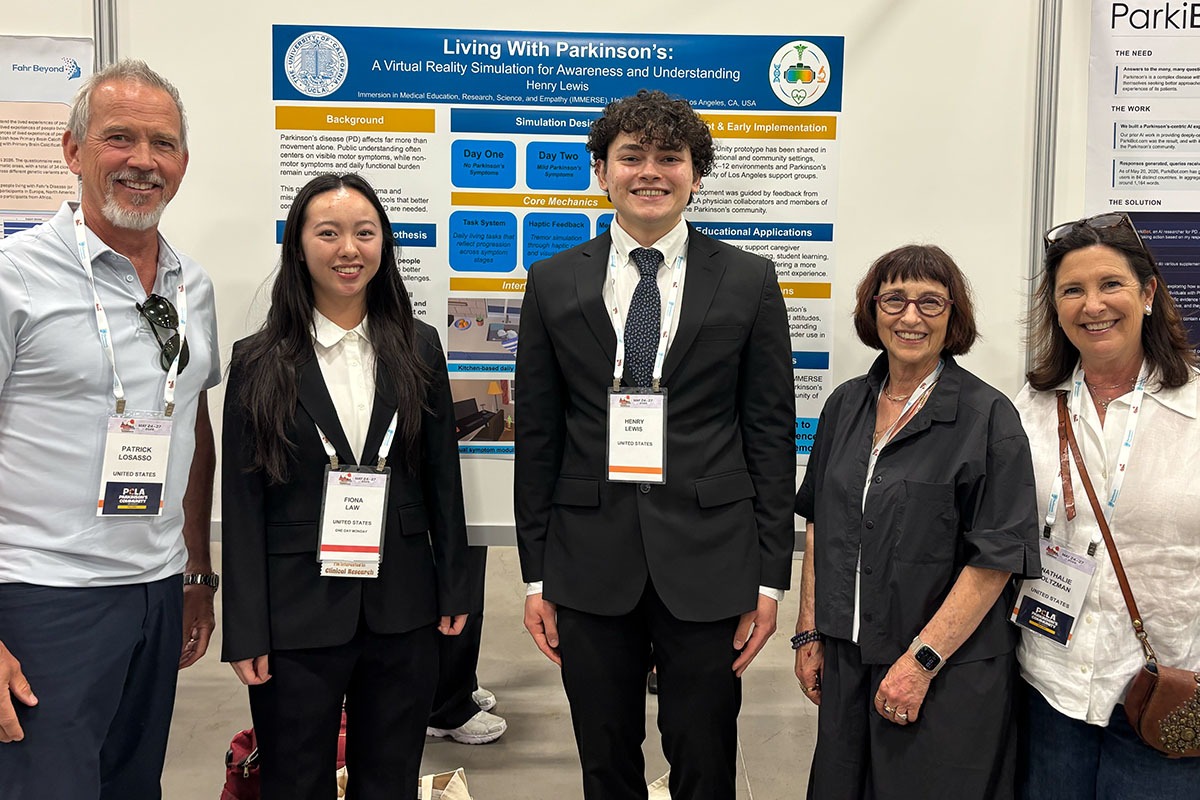 From left to right: Patrick LoSasso (PCLA President), Fiona Law (H.A.N.D. UCLA), Henry Lewis  (H.A.N.D. UCLA), Judy Yaras (PCLA VP), Nathalie Holtzman (PCLA Community Engagement Director)