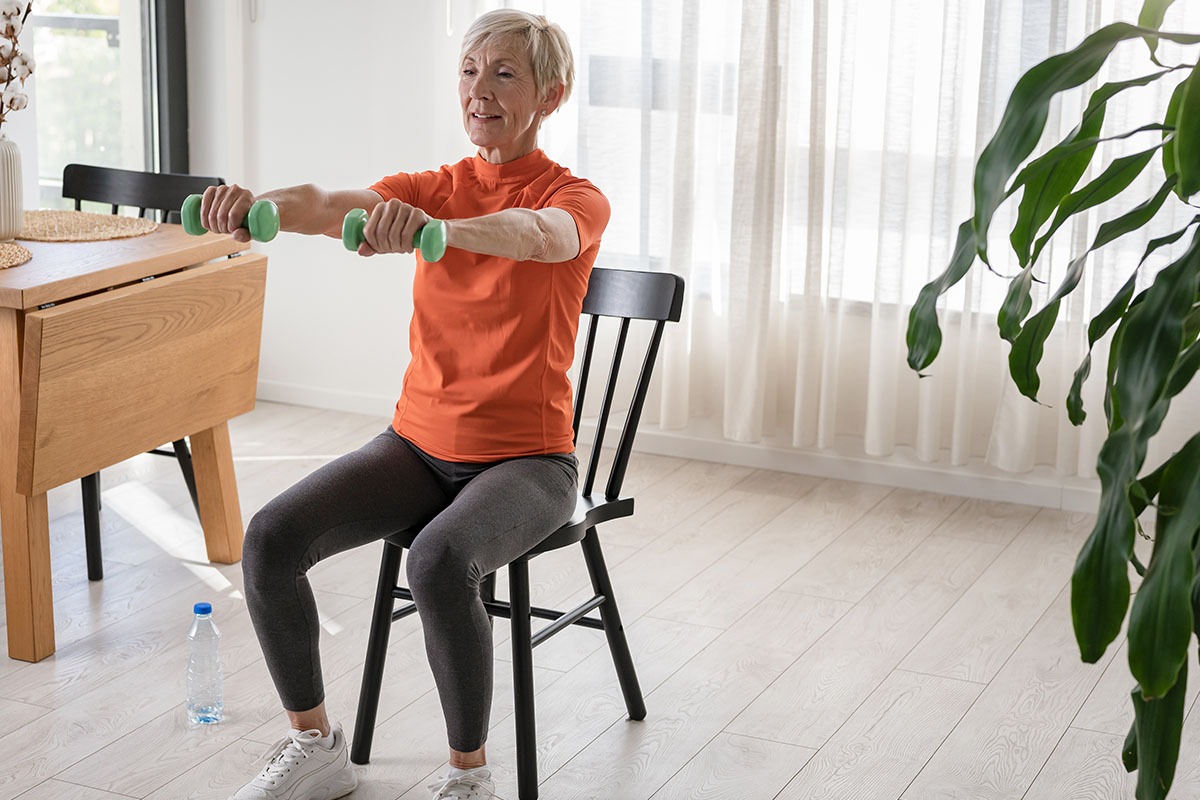 woman doing chair exercises