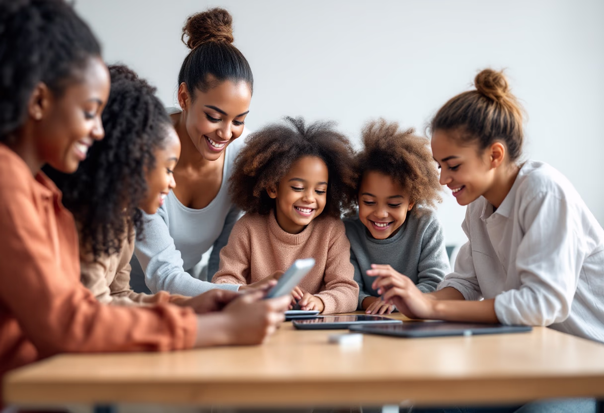 image of a teacher interacting with students using digital tools