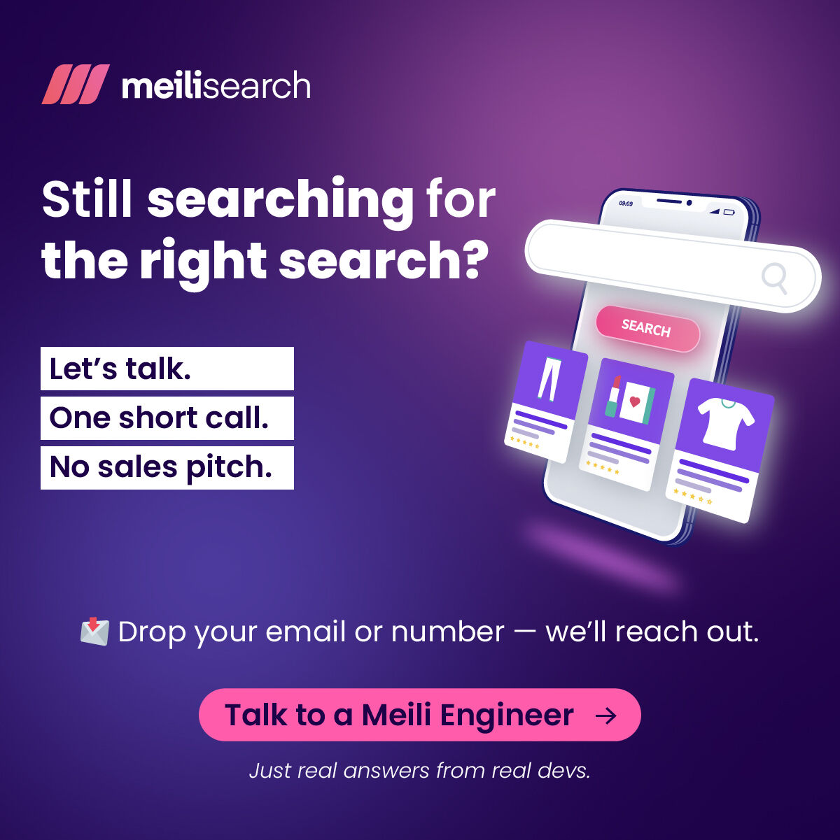 Meilisearch LinkedIn Ad Creative Example - Ad Library for DevTools