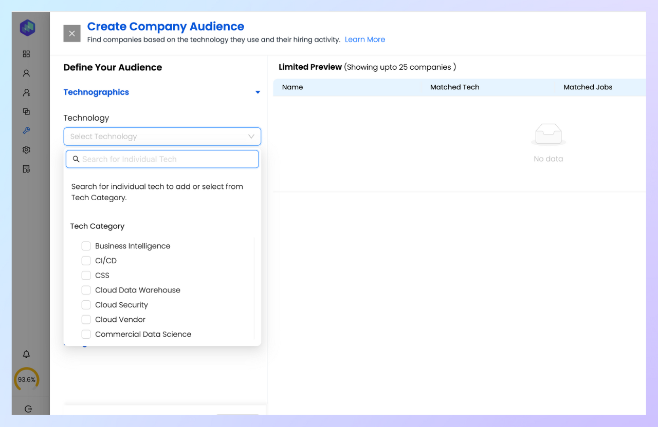Create Company Audience Feature in Reo.Dev Dashboard Screenshot - Configuration Step 1
