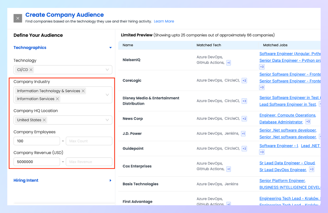 Create Company Audience Feature in Reo.Dev Dashboard Screenshot - Configuration Step 1