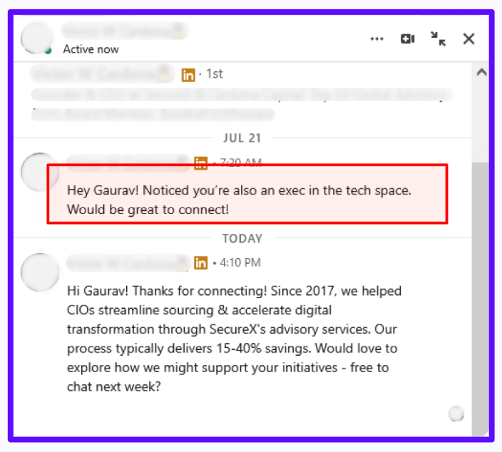 Bad LinkedIn Outreach Examples - Trying to connect without substance