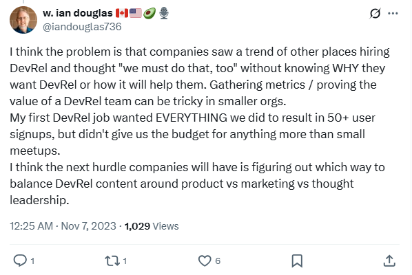 Graphic highlighting post-pandemic shift toward budget efficiency and stronger measurement of DevRel business impact.