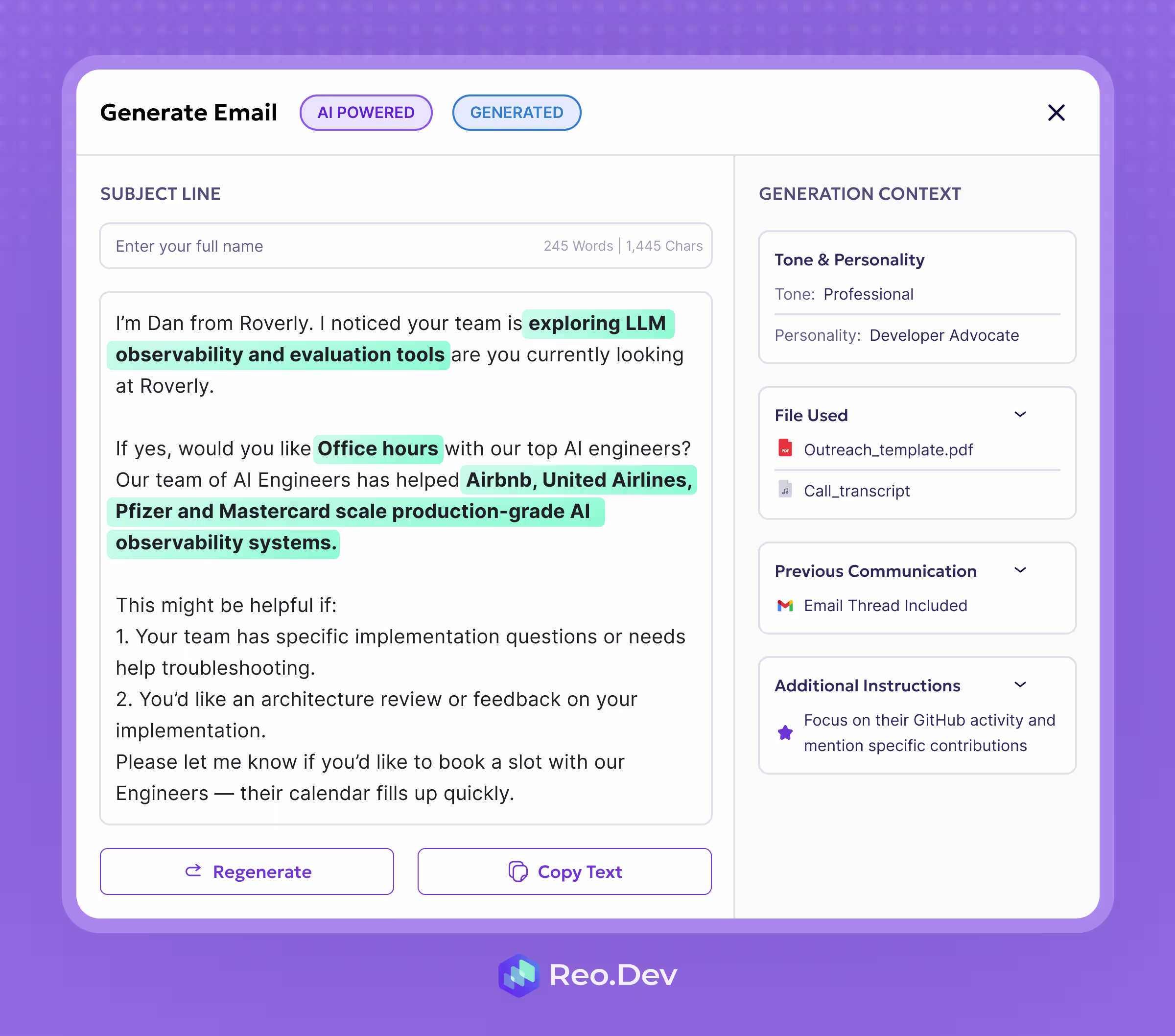 AI-SDR email generation context
