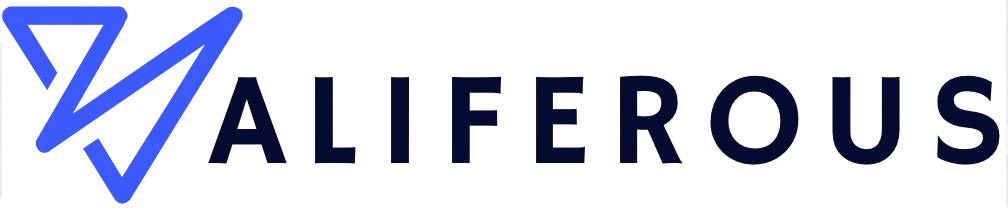 Aliferous logo with stylized blue overlapping triangles to the left of the text.