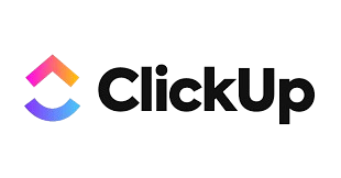 ClickUp logo with a colorful upward arrow icon to the left of the text.