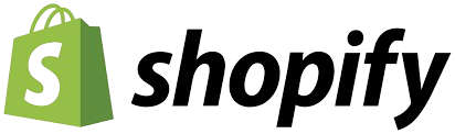 Shopify logo with a green shopping bag and black text.