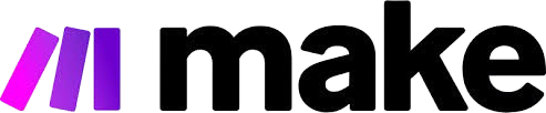 Logo with three purple diagonal bars followed by the word 'make' in bold black text.
