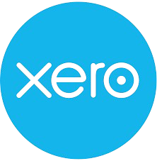 Xero logo with black lowercase text on a blue circular background.