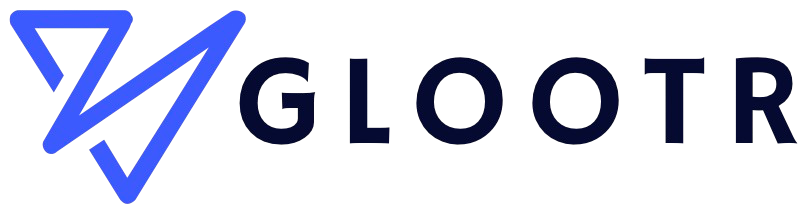 GLOOTR brand logo with a stylized double triangle icon in blue.