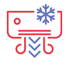 Air conditioner or heater icon with snowflake and warm air arrows