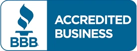 Blue and white Better Business Bureau accredited business logo