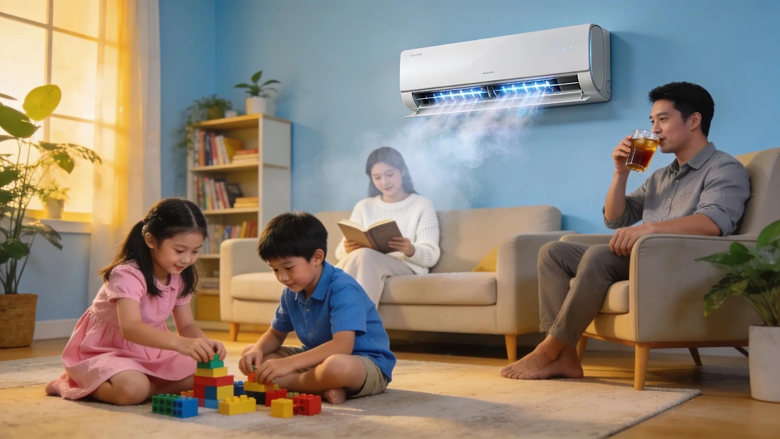 Happy family enjoying a comfortable living space thanks to effective air conditioning solutions