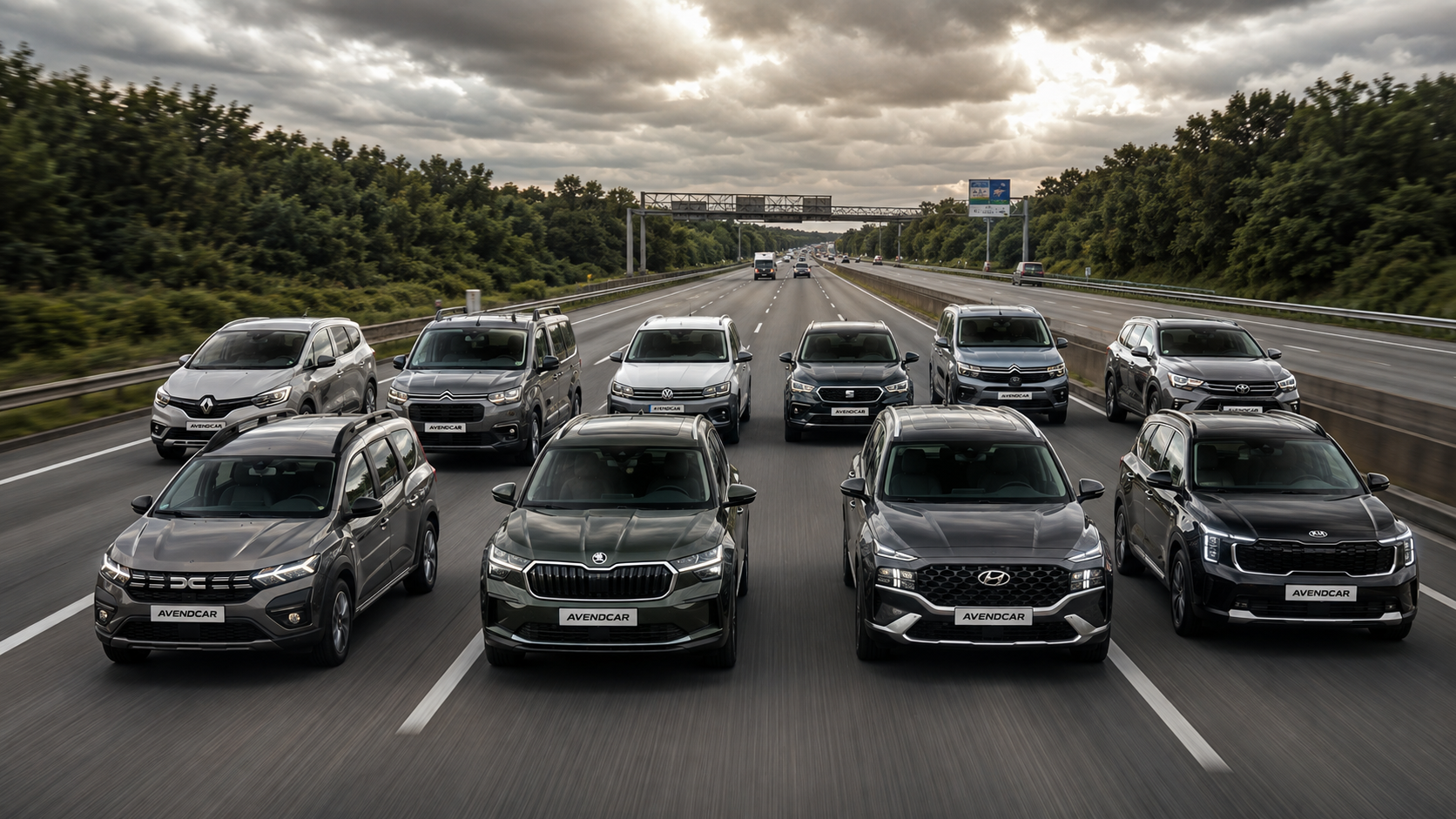 Les meilleures voitures familiales d’occasion en 2026 roulant ensemble sur une autoroute