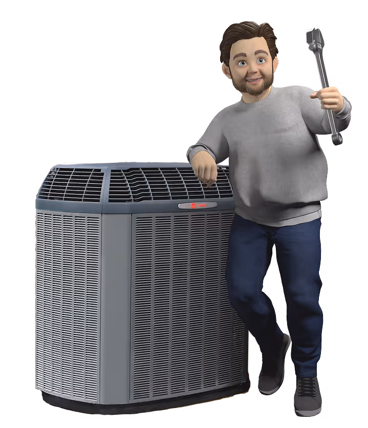 Technician standing next to air conditioning unit with wrench