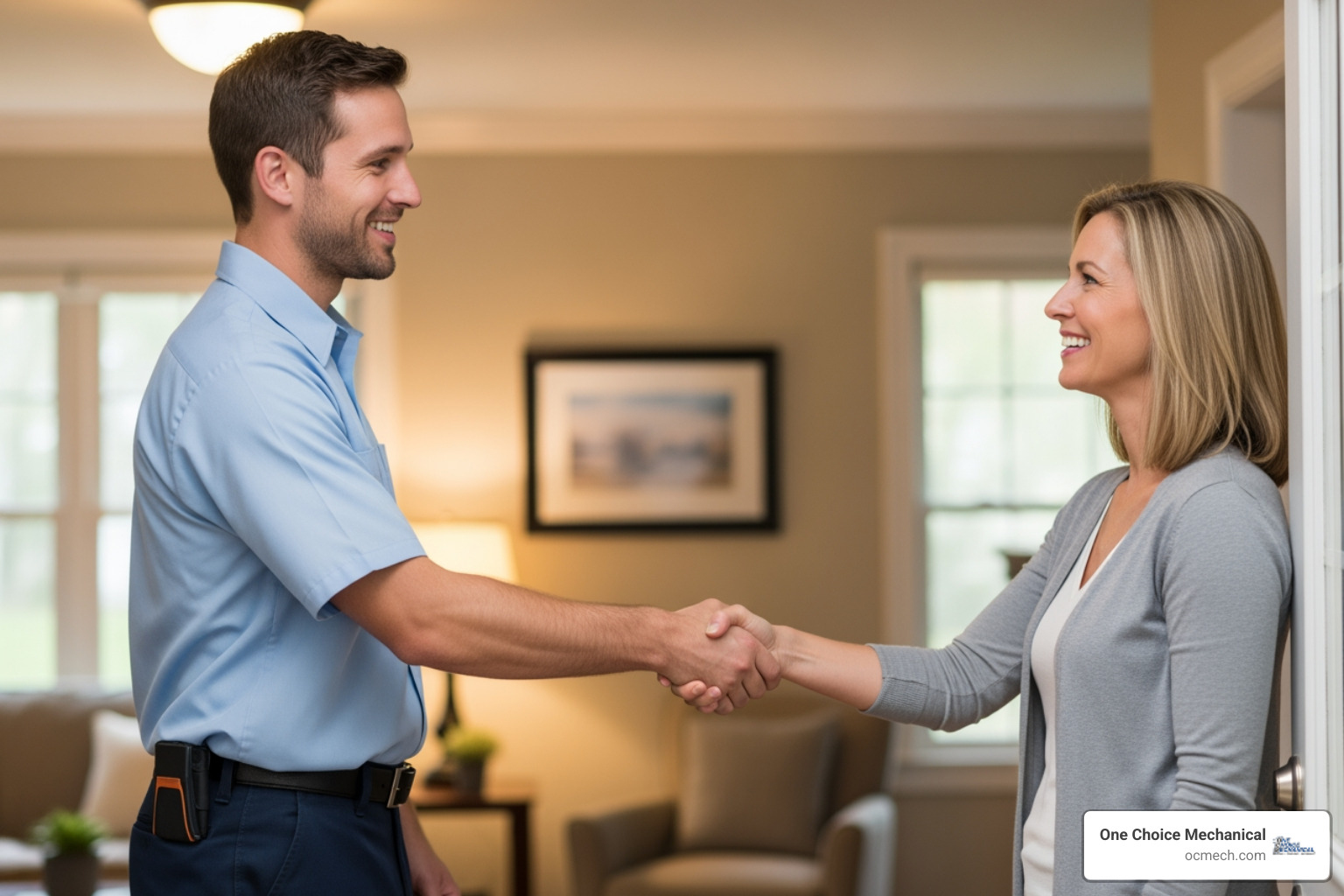 friendly technician shaking a homeowner's hand - licensed mini split contractor in st. matthews, ky