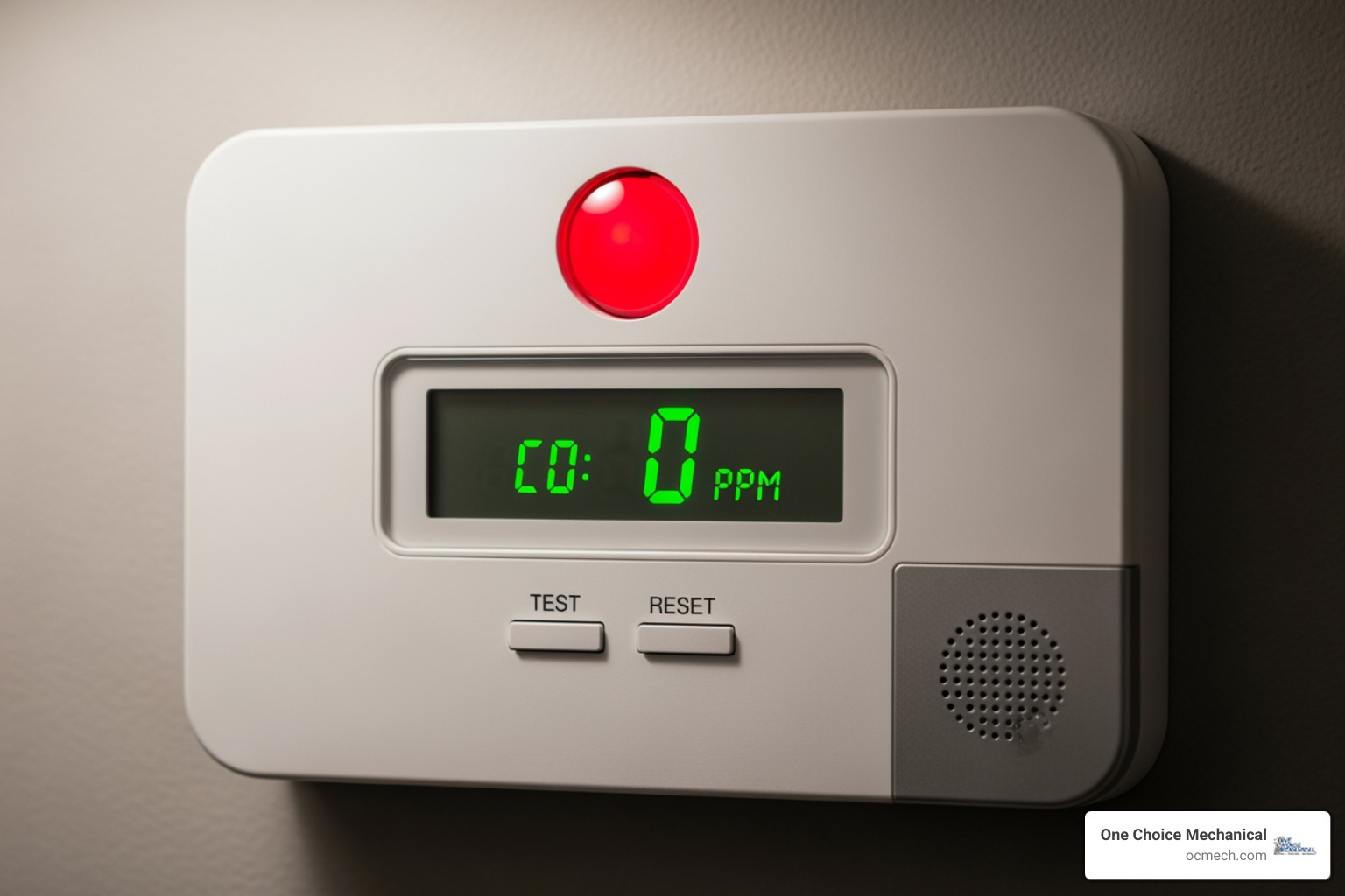 A carbon monoxide detector mounted on a wall, with a clear digital display and a warning light. - furnace making noise in clarksville in A carbon monoxide detector mounted on a wall, with a clear digital display and a warning light. - furnace making noise in clarksville in