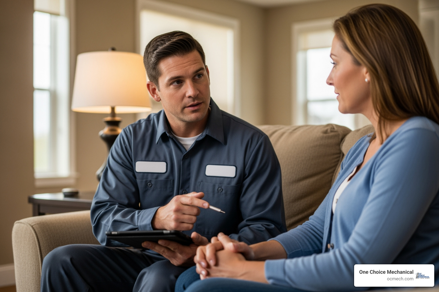 technician consulting homeowner - furnace installation in clarksville in technician consulting homeowner - furnace installation in clarksville in