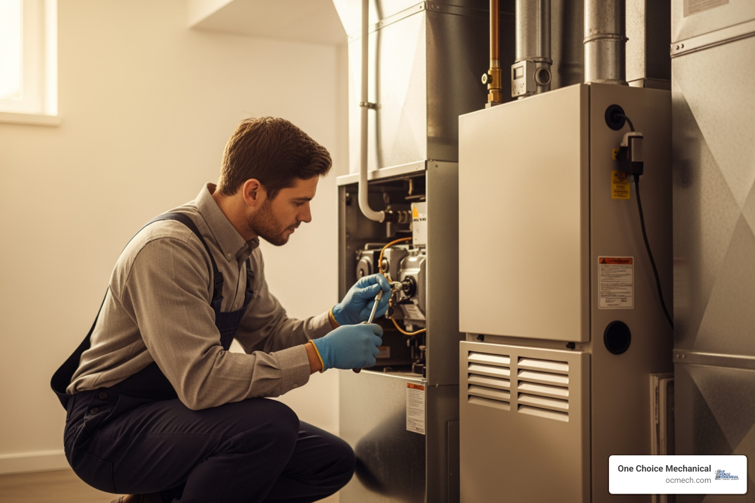 Technician performing annual maintenance on a new furnace - furnace installation in fern creek ky