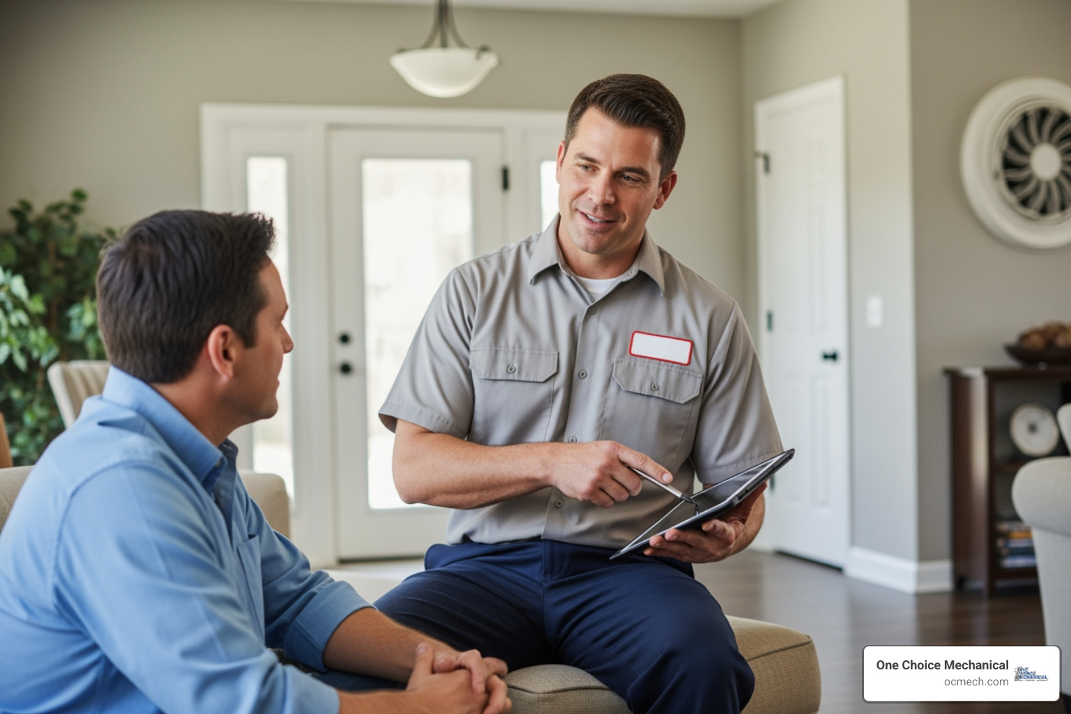 Technician consulting with homeowner - furnace installation in fern creek ky