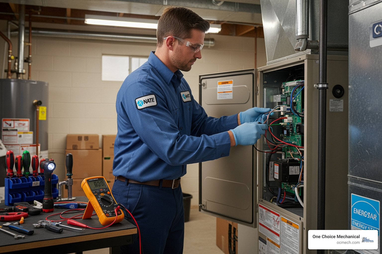 A NATE-certified technician carefully installing components of a new furnace system - furnace installation in hillview ky