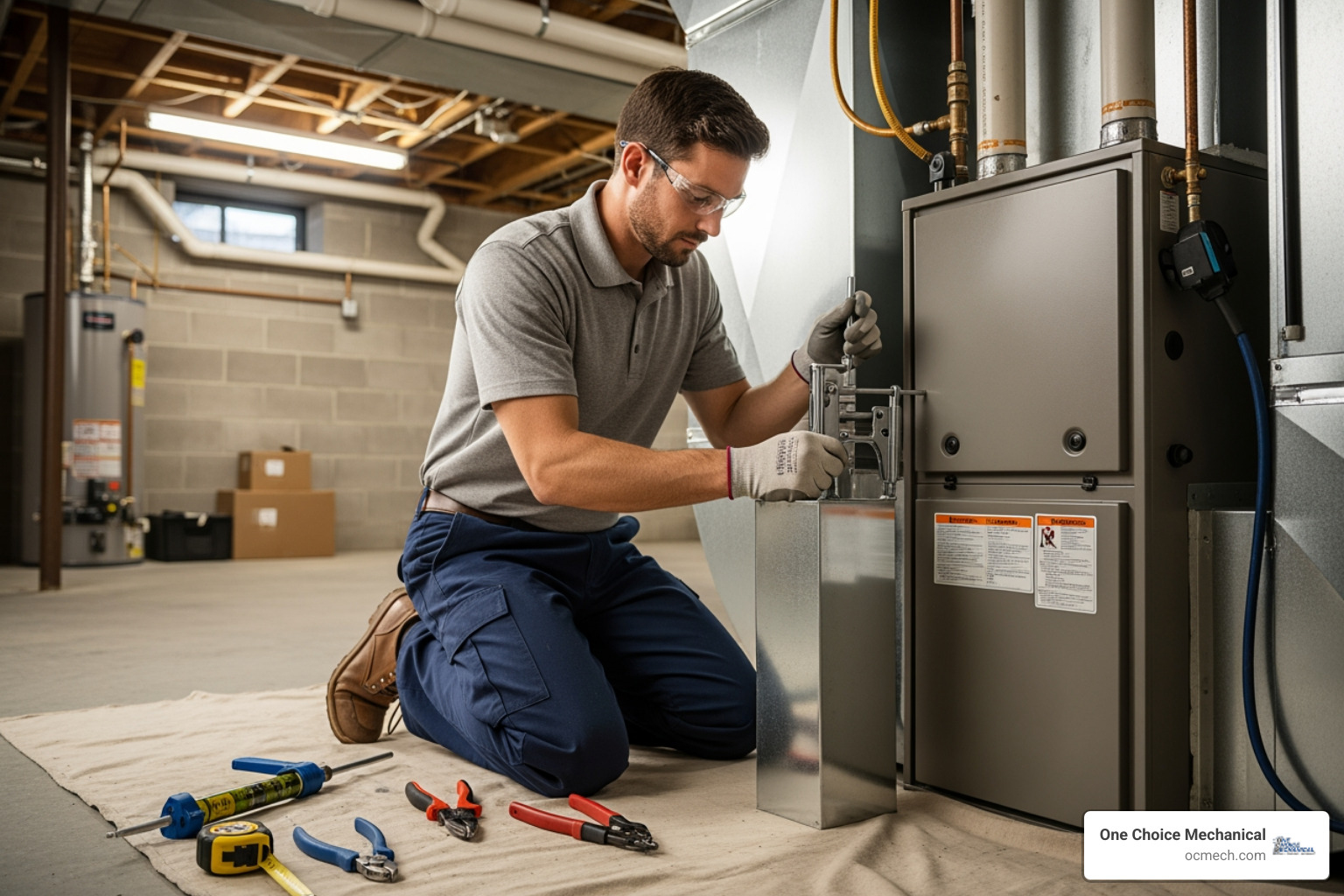 NATE-certified technician connecting ductwork to new furnace - furnace installation in jeffersontown ky NATE-certified technician connecting ductwork to new furnace - furnace installation in jeffersontown ky