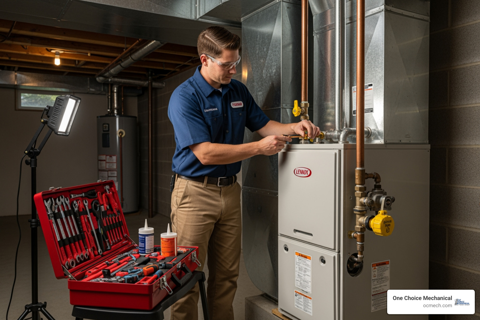 of a certified technician carefully installing a new furnace - furnace installation in jeffersonville in