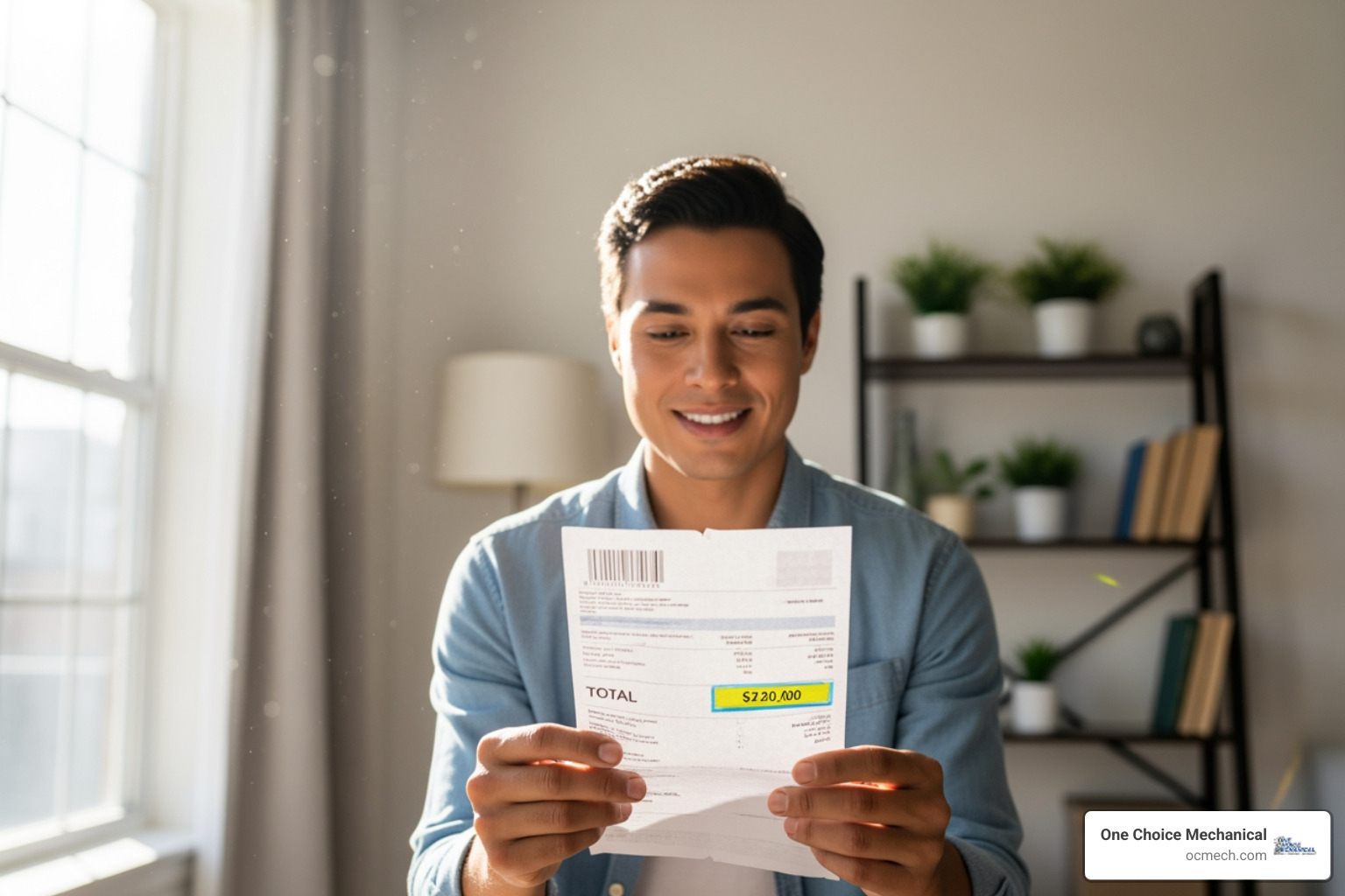 Happy homeowner checking a lower energy bill - furnace installation in middletown ky Happy homeowner checking a lower energy bill - furnace installation in middletown ky