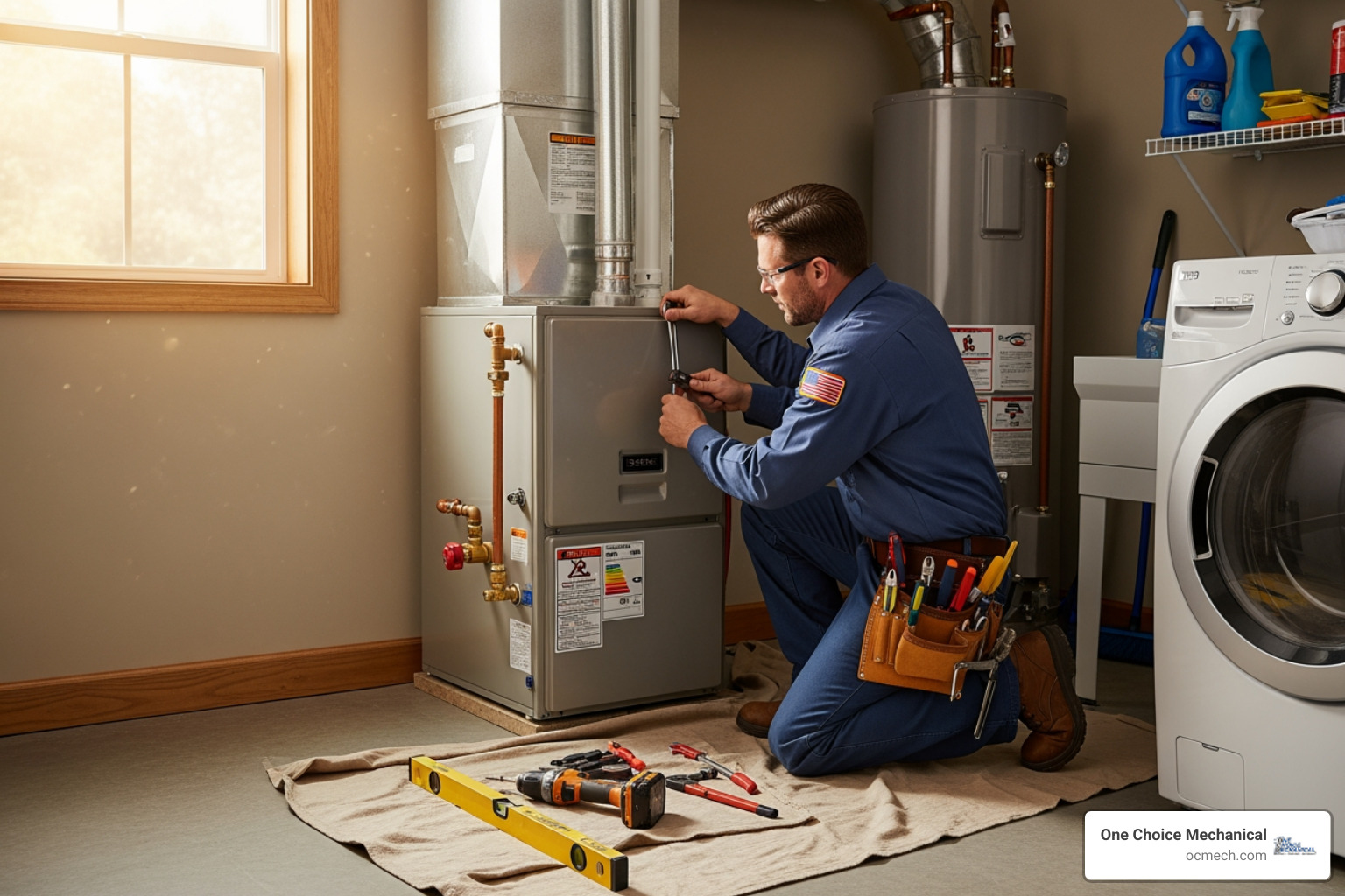 image of a NATE-certified technician carefully installing a new furnace unit - furnace installation in new albany in